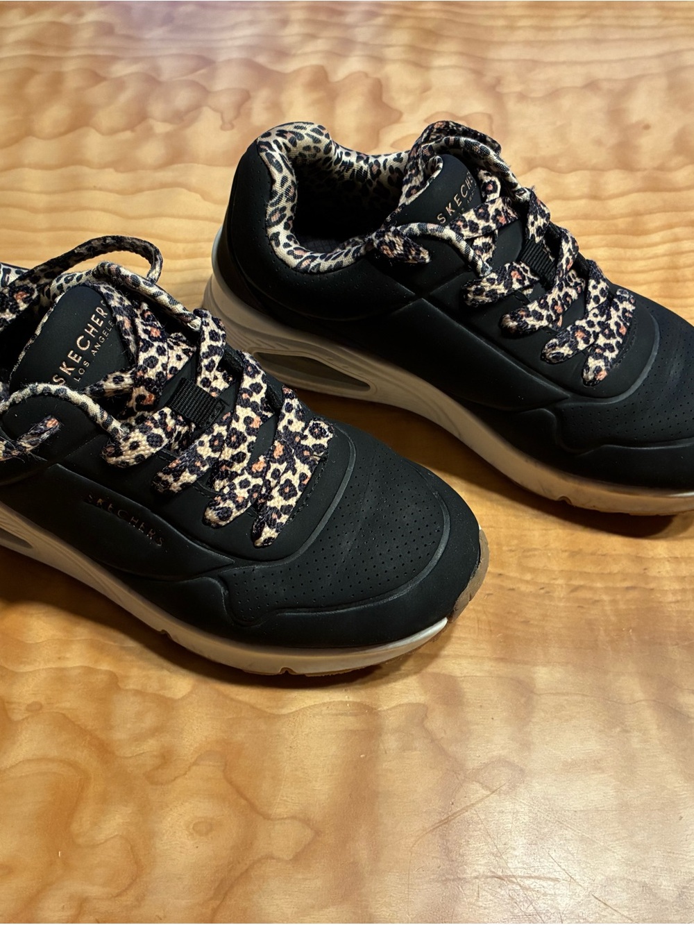 Skechers Kids Black Sneakers with Leopard Print Trim